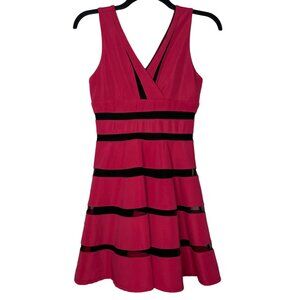 Ya Los Angeles Dress Size Medium Fit Flare Sleeveless Black Mesh Panels Pink
